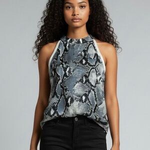 Gracia S Black Gray Silver Snakeskin Print Sleeveless Blouse Top Preppy Glam